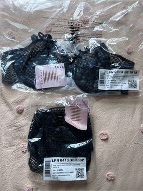 Savage X Fenty Black Fishnet Lace Bra and Bikini Set